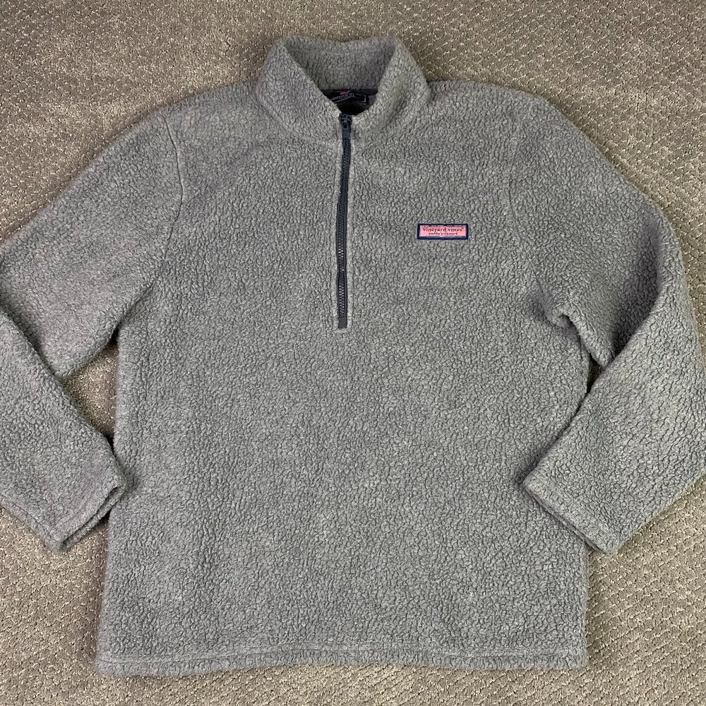 Women's Vineyard Vines Deep Pile Fleece Pullover Quarter 1/4 1/2 Zip Gray